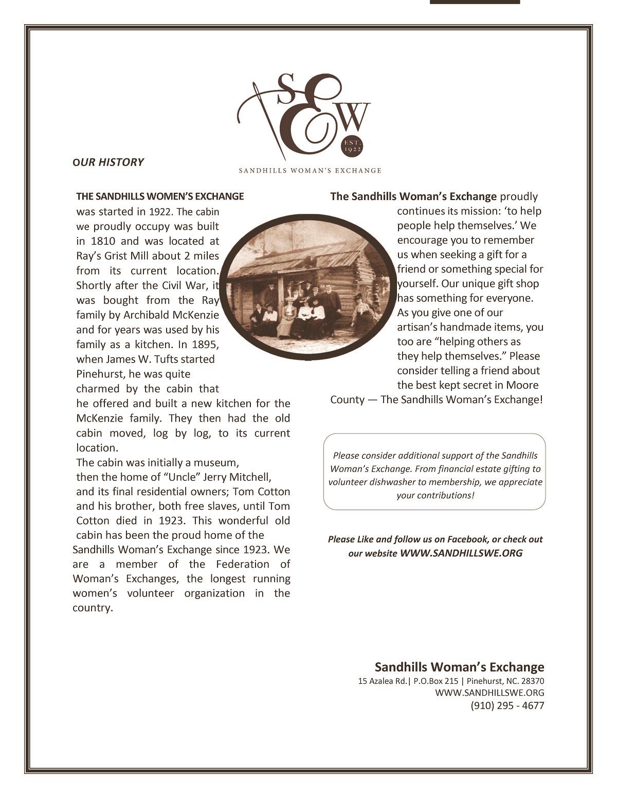 Sandhills Woman's Exchange 2018 Menu
